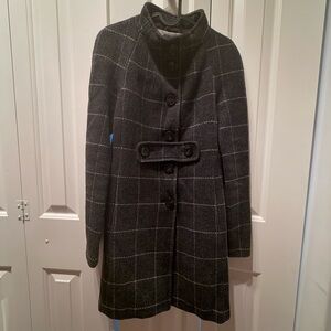 Sisley Women's Black Wool blend Plaid Coat Made in Bulgaria 🇧🇬
